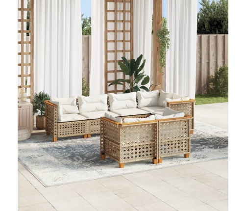 Set sofás de jardín 7 piezas y cojines ratán sintético beige