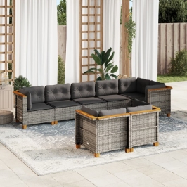 Set de sofás de jardín 8 pzas y cojines ratán sintético gris