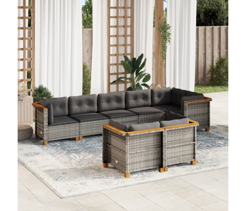 Set de sofás de jardín 8 pzas y cojines ratán sintético gris