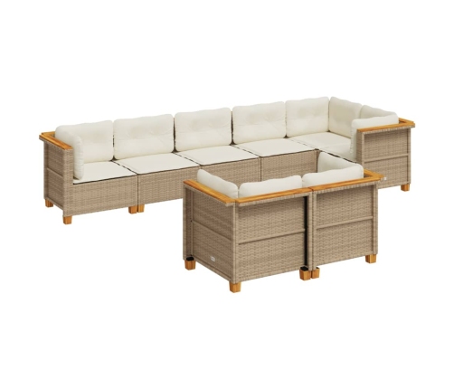 Set de sofás de jardín y cojines 8 piezas ratán sintético beige