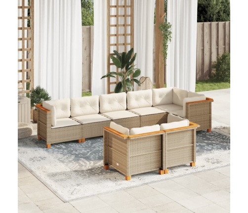 Set de sofás de jardín y cojines 8 piezas ratán sintético beige