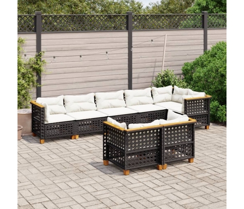 Set de sofás de jardín 8 piezas y cojines ratán sintético negro