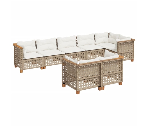 Set de sofás de jardín y cojines 8 piezas ratán sintético beige