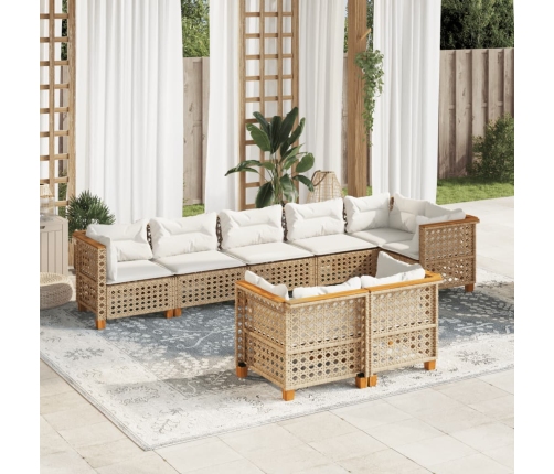 Set de sofás de jardín y cojines 8 piezas ratán sintético beige