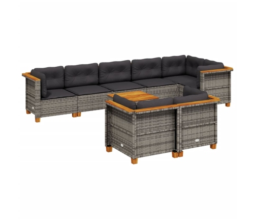 Set de muebles de jardín 9 pzas y cojines ratán sintético gris