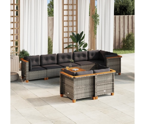 Set de muebles de jardín 9 pzas y cojines ratán sintético gris