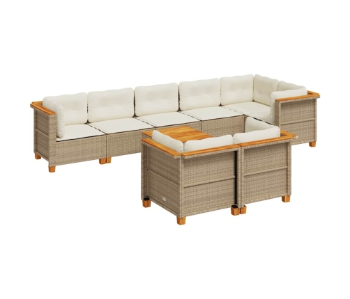 Set de sofás de jardín con cojines 9 pzas ratán sintético beige