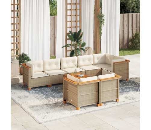 Set de sofás de jardín con cojines 9 pzas ratán sintético beige
