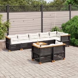 Set de sofás de jardín 8 piezas y cojines ratán sintético negro