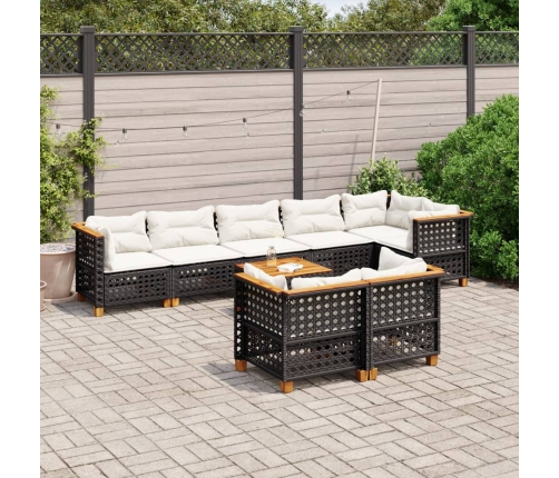 Set de sofás de jardín 8 piezas y cojines ratán sintético negro