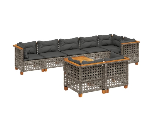 Set de muebles de jardín 9 pzas y cojines ratán sintético gris