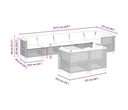 Set de muebles de jardín 9 pzas y cojines ratán sintético gris