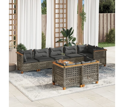 Set de muebles de jardín 9 pzas y cojines ratán sintético gris