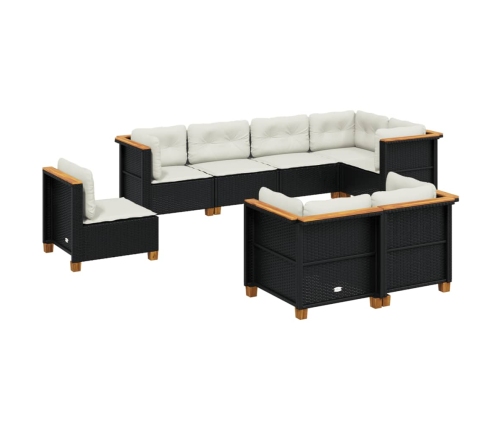 Set de sofás de jardín y cojines 8 piezas ratán sintético negro