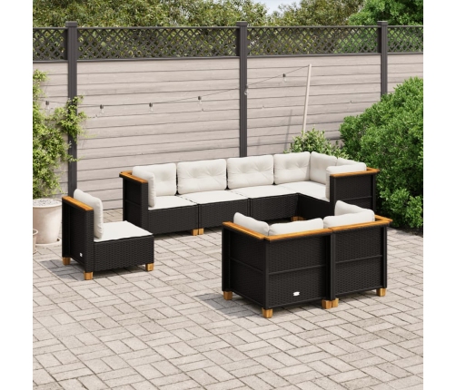 Set de sofás de jardín y cojines 8 piezas ratán sintético negro