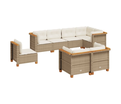 Set de sofás de jardín y cojines 8 piezas ratán sintético beige