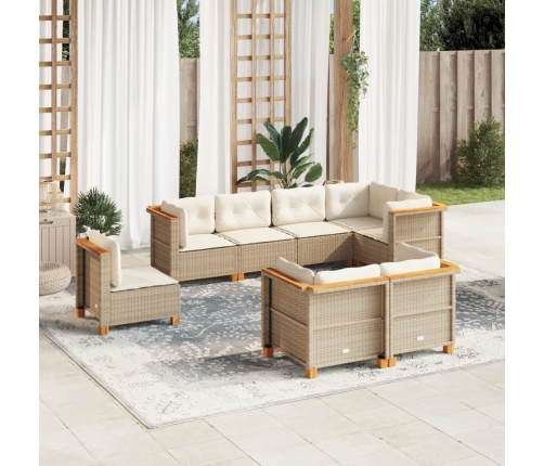 Set de sofás de jardín y cojines 8 piezas ratán sintético beige