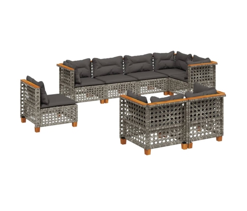 Set de sofás de jardín y cojines 8 piezas ratán sintético gris