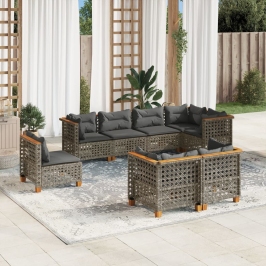 Set de sofás de jardín y cojines 8 piezas ratán sintético gris