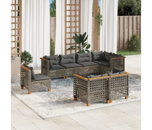 Set de sofás de jardín y cojines 8 piezas ratán sintético gris