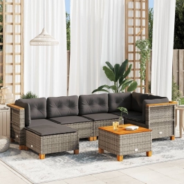 Set de sofás de jardín 7 pzas con cojines ratán sintético gris