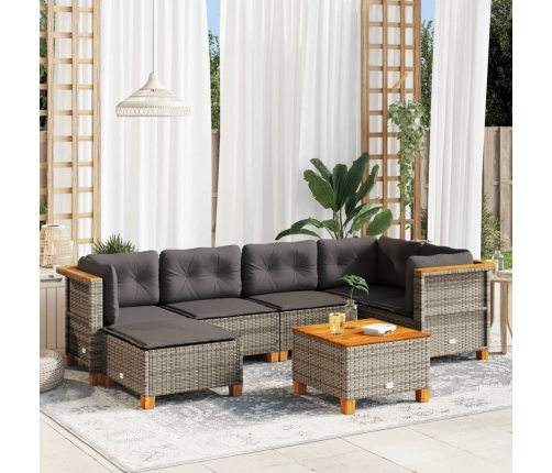Set de sofás de jardín 7 pzas con cojines ratán sintético gris