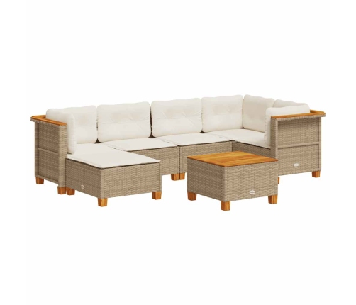 Set sofás de jardín 7 piezas y cojines ratán sintético beige
