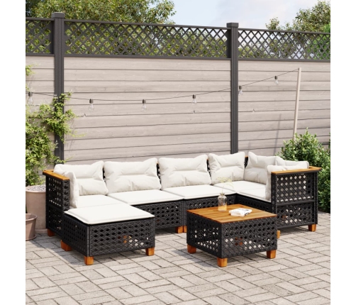 Set de sofás de jardín 7 pzas con cojines ratán sintético negro