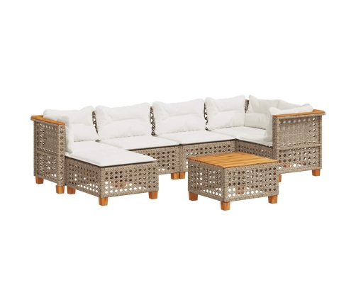Set sofás de jardín 7 piezas y cojines ratán sintético beige