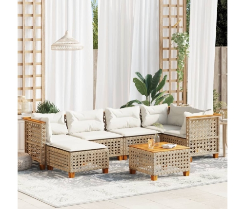 Set sofás de jardín 7 piezas y cojines ratán sintético beige