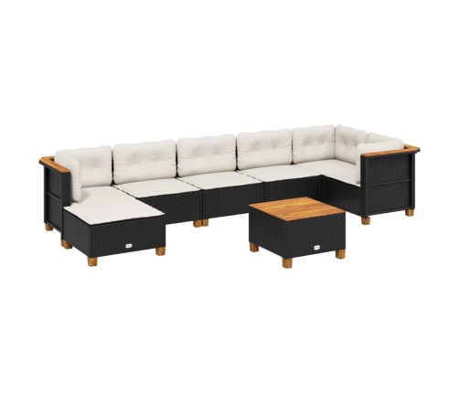 Set de sofás de jardín y cojines 8 piezas ratán sintético negro