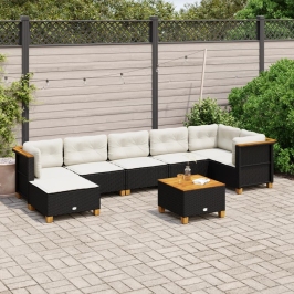 Set de sofás de jardín y cojines 8 piezas ratán sintético negro