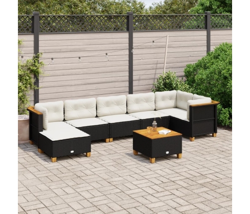 Set de sofás de jardín y cojines 8 piezas ratán sintético negro
