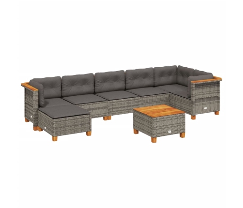 Set de sofás de jardín 8 pzas y cojines ratán sintético gris