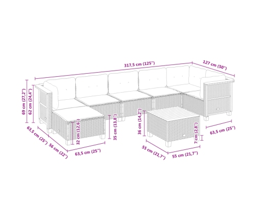 Set de sofás de jardín 8 pzas y cojines ratán sintético gris