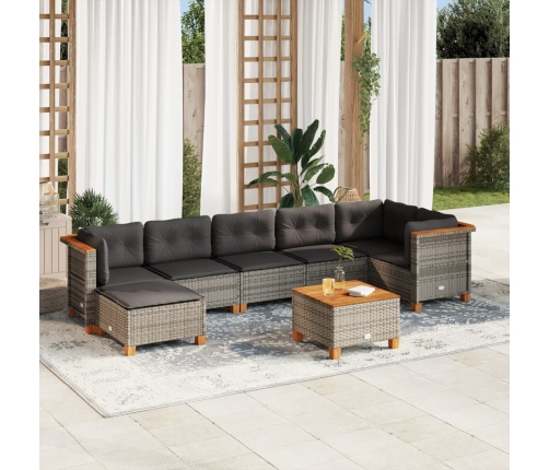 Set de sofás de jardín 8 pzas y cojines ratán sintético gris