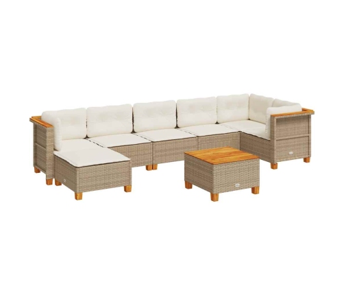 Set de sofás de jardín y cojines 8 piezas ratán sintético beige