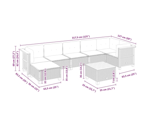 Set de sofás de jardín y cojines 8 piezas ratán sintético beige