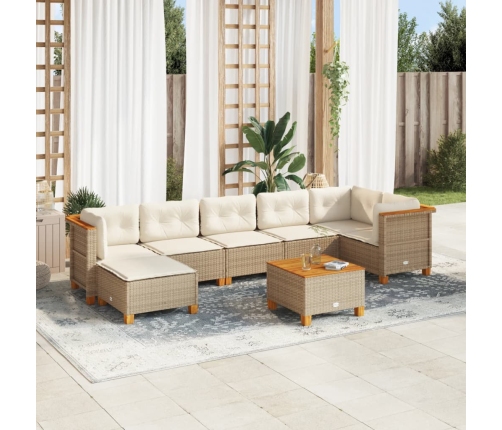 Set de sofás de jardín y cojines 8 piezas ratán sintético beige