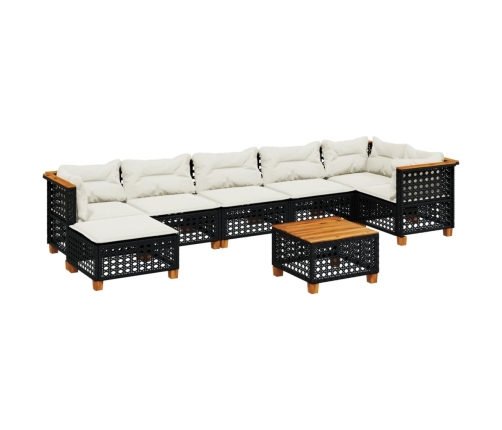 Set de sofás de jardín 8 piezas y cojines ratán sintético negro