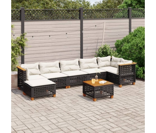 Set de sofás de jardín 8 piezas y cojines ratán sintético negro