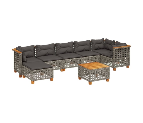 Set de sofás de jardín y cojines 8 piezas ratán sintético gris