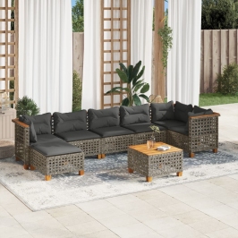 Set de sofás de jardín y cojines 8 piezas ratán sintético gris