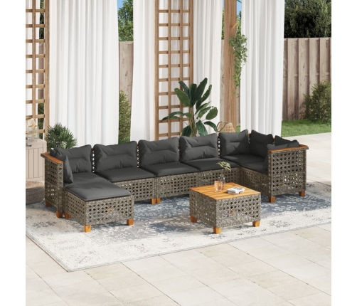 Set de sofás de jardín y cojines 8 piezas ratán sintético gris