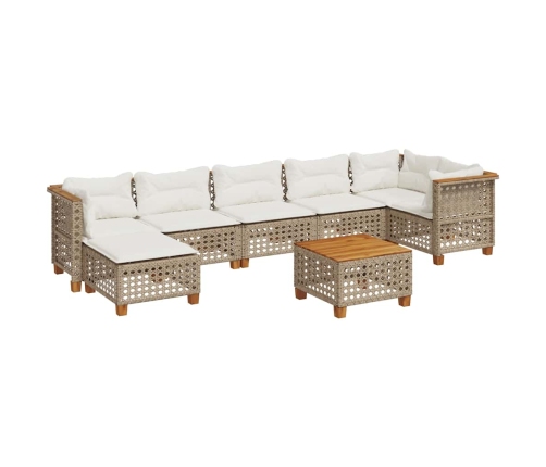 Set de sofás de jardín y cojines 8 piezas ratán sintético beige