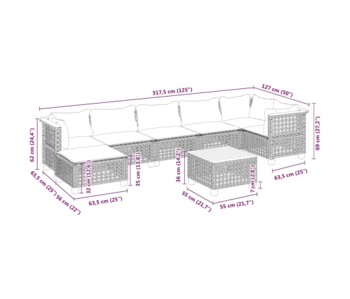 Set de sofás de jardín y cojines 8 piezas ratán sintético beige