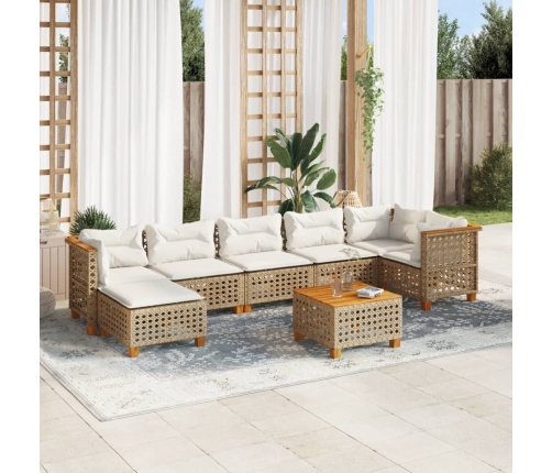 Set de sofás de jardín y cojines 8 piezas ratán sintético beige