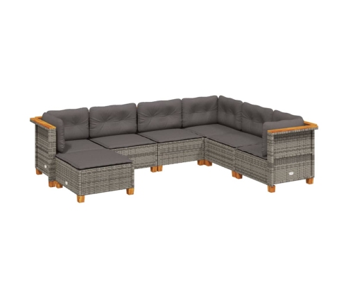 Set de sofás de jardín 7 pzas con cojines ratán sintético gris