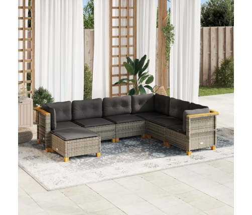 Set de sofás de jardín 7 pzas con cojines ratán sintético gris