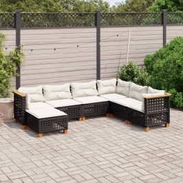 Set de sofás de jardín 7 pzas con cojines ratán sintético negro